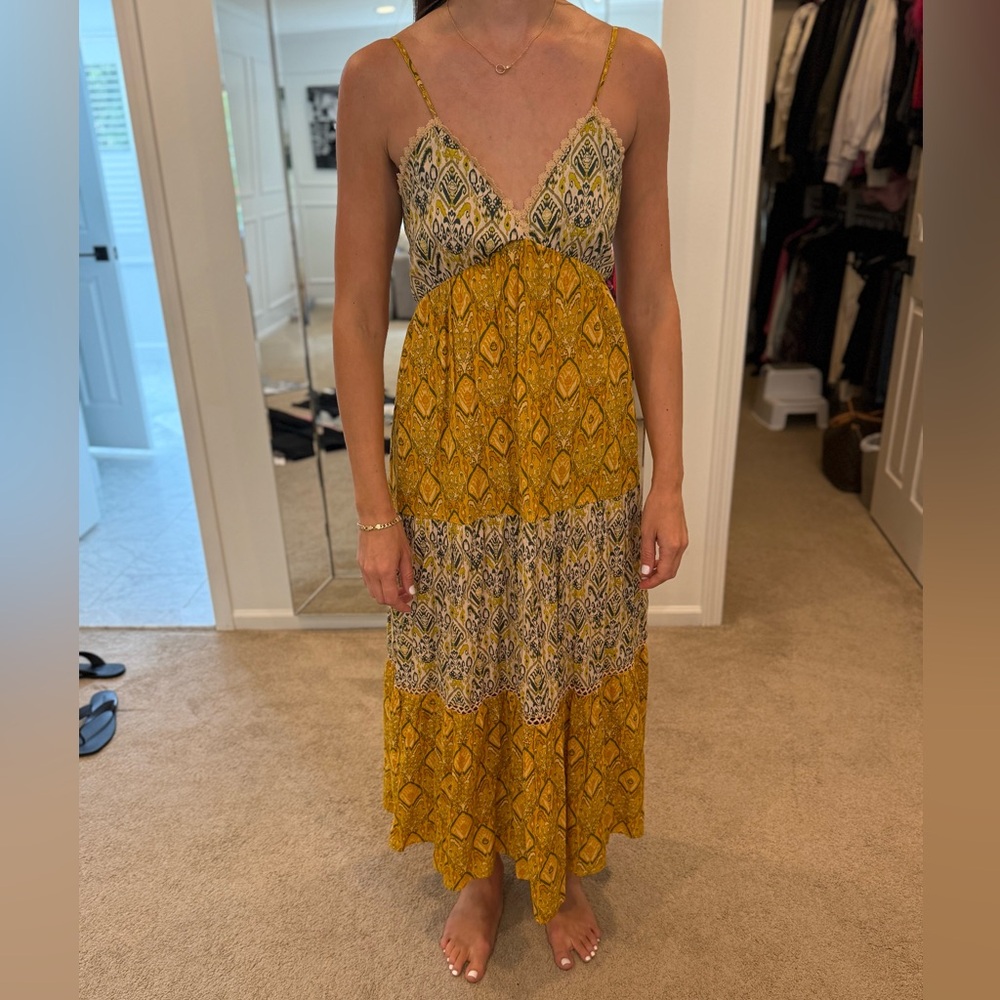 Zara Yellow and Blue Bohemian Maxi Dress